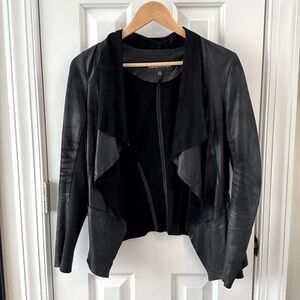 Warehouse Genuine leather jacket raw edge unlined Open front Sz 4/UK 8